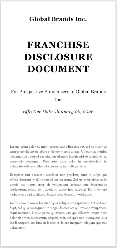 FRANCHISE DISCLOSURE DOCUMENT FRANCHISE DISCLOSURE DOCUMENT